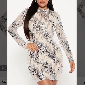 Fashion Nova Give A Kiss Sequin Mini Dress Large - blush dress silver sequin